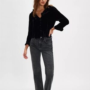 Rixo Top Atlas Ruffle Velvet Blouse Free People Whimsigoth 90s Witchy Shirt‎ XL